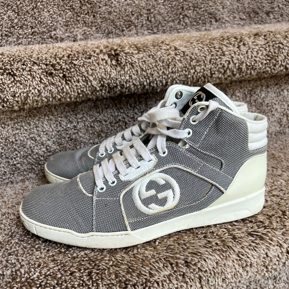 Gucci Men's Rebound Interlocking GG Mid High-Top Grey Sneakers - Picture 2 of 14